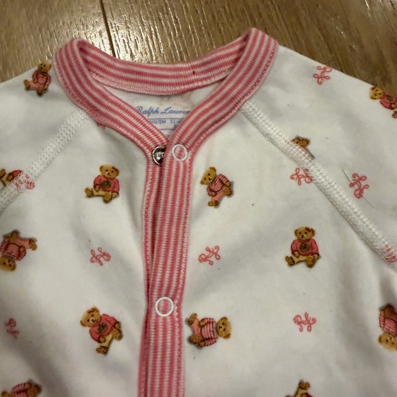 Ralph Lauren Newborn Footed Onesie Pink Teddy Bear Baby Pajamas Classic Preppy - Picture 3 of 4